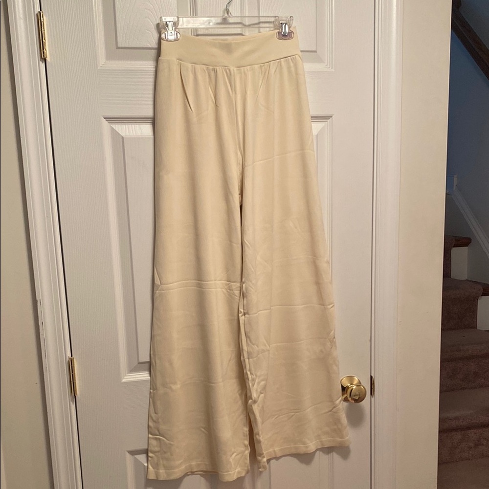 OQQ Beige Wide-Leg High Waist Lounge Pants…size M